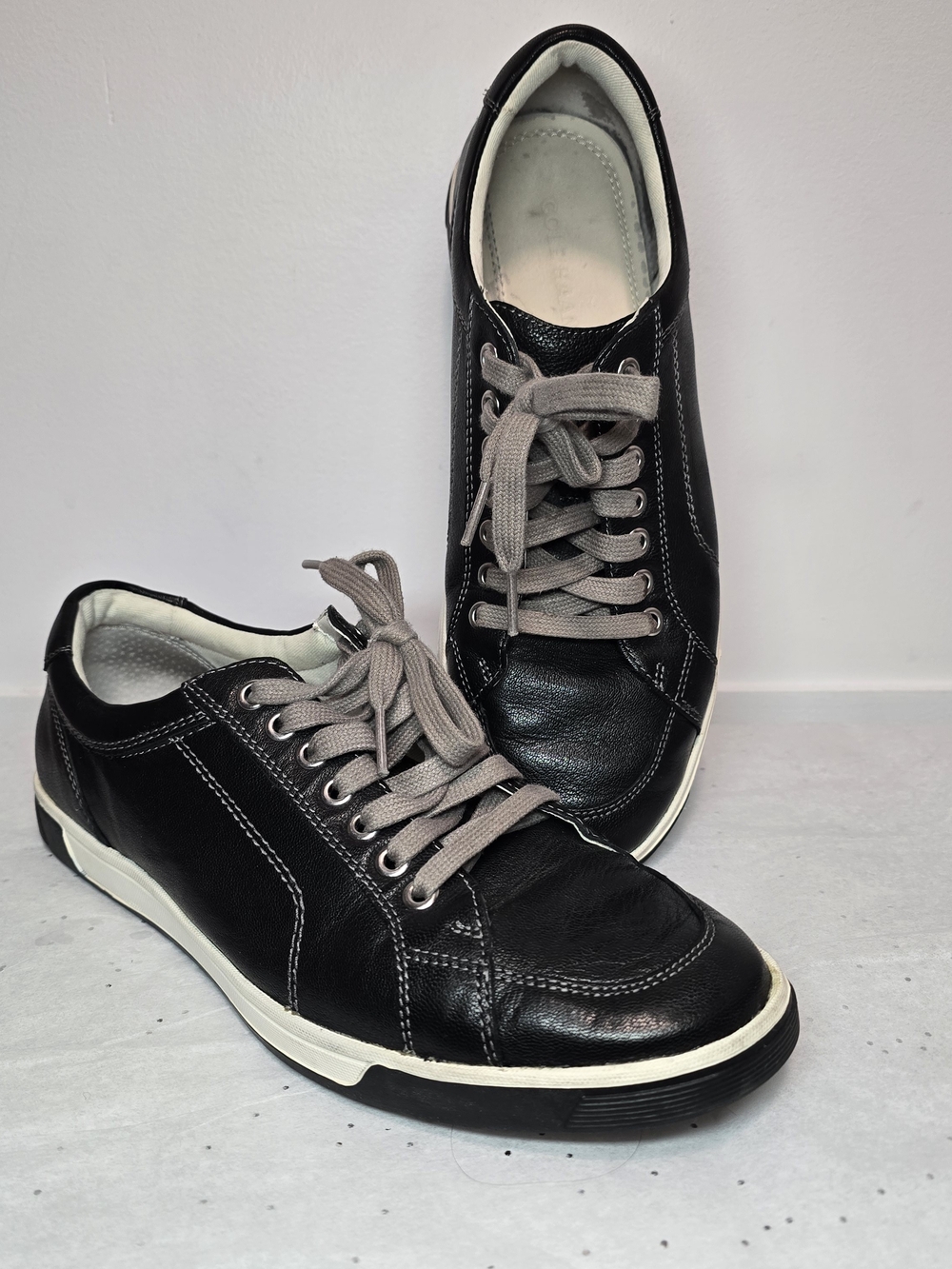 Cole Haan Air Quincy Black Leather Sneakers with Gray Laces